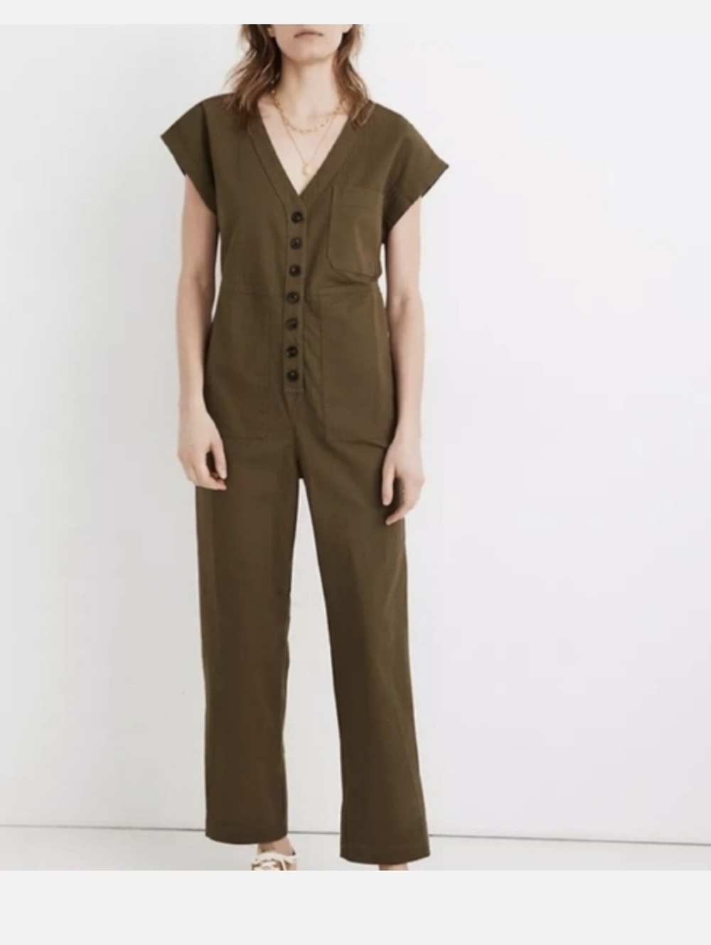 Madewell Olive Utility Button-Front Jumpsuit SZ.MP